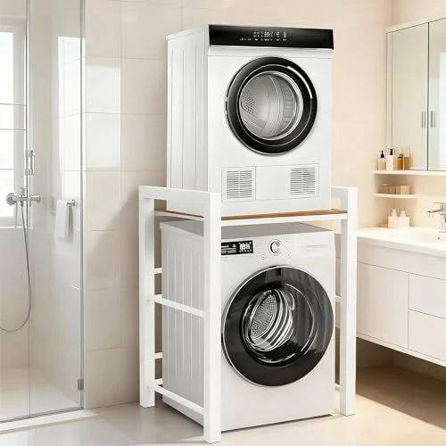 Zeitlich begrenztes Angebot: Waschmaschine und Trockner übereinander, Waschmaschinen Untergestell, Lagerregal über der Waschmaschine, Waschmaschinenschrank Tragfähigkeit 350 kg, Lagerregal für Waschküche (Weiß, 75x65x105cm) von 109.99 € auf 109.99 € (0.00