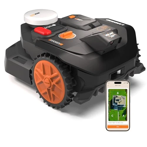 WORX Landroid Vision Cloud WR304E 2WD robot koszący bez kabla ograniczającego do 400 m² (wykrywanie przeszkód AI, nawigacja VSLAM+ RTK Cloud, automatyczne mapowanie, sterowanie za pomocą aplikacji)