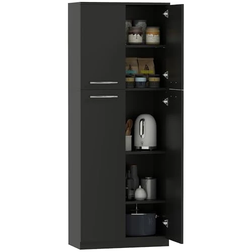 Offerta a tempo: HOMCOM Credenza Cucina, Mobile Dispensa con 2 Armadietti, Mobile Cucina con Ripiani Regolabili in MDF, per Sala da Pranzo, Soggiorno, Salotto, 59x31x155 cm, Nero - 14% da 106.95 € a 91.56 €