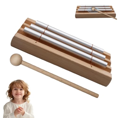 BAIFULAI Energy Chime: Varilla de sonido de 3 tonos con mazo de madera, campanilla de energía de 3 tonos, timbre de energía de 3 tonos, para educación musical, regalo, oración, yoga, meditación