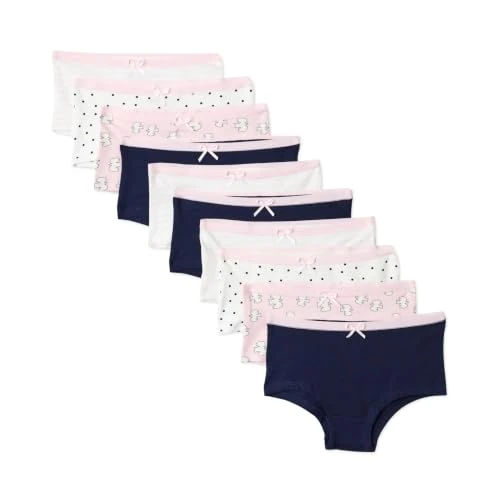 Offerta a tempo: Amazon Essentials Boxer Intimi in Jersey di Cotone Bambine e ragazze, Confezione da 10, Macchio/A Righe/Blu Navy, 3 anni - 0.00% da 22.45 € a 22.45 €