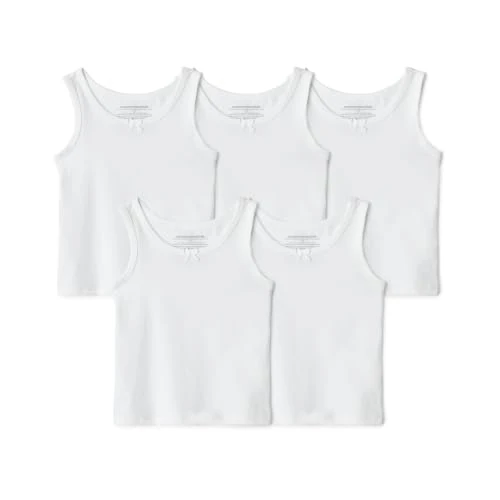 Offerta a tempo: Amazon Essentials Canottiera Intima in Jersey di Cotone Bambine e ragazze, Pacco da 5, Bianco, 7-8 anni - 0.00% da 14.80 € a 14.80 €