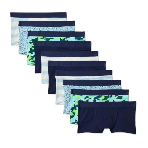 Offerta a tempo: Amazon Essentials Boxer Aderenti in Jersey di Cotone Bambini e ragazzi, Confezione da 10, Camoflage/Dinosauro/Strisce, 9-10 anni - 27% da 23.20 € a 17.01 €