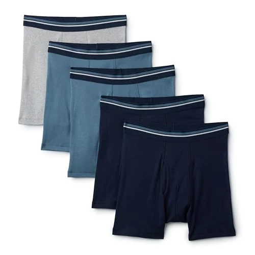 Offerta a tempo: Amazon Essentials Boxer Aderenti in Cotone Traspirante, Senza Etichette Uomo, Confezione da 5, Blu Scuro, Blu Navy, Grigio Melange Chiaro, S - 0.00% da 11.90 € a 11.90 €
