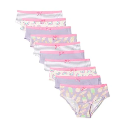 Zeitlich begrenztes Angebot: Amazon Essentials Mädchen Bikini-Unterhosen aus Baumwoll-Jersey, 10er Pack, Flieder, Regenbogen, Streifen, 7-8 Jahre von 21.00 € auf 21.00 € (0.00% Rabatt)