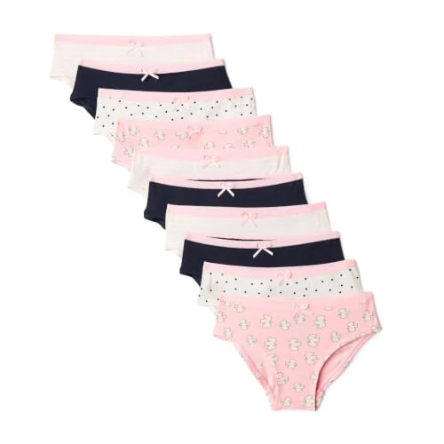 Offerta a tempo: Amazon Essentials Slip, Intimo, Mutandine in Cotone Bambine e ragazze, Confezione da 10, Macchio/A Righe/Blu Navy, 4 anni - 0.00% da 15.70 € a 15.70 €