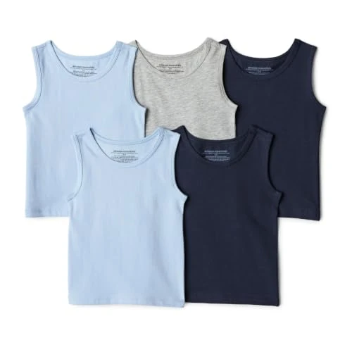 Offerta a tempo: Amazon Essentials Canottiera Intima in Jersey di Cotone Bambini e ragazzi, Pacco da 5, Blu Chiaro, Blu Navy, Grigio Chiaro Mélange, 7-8 anni - 0.00% da 15.88 € a 15.88 €