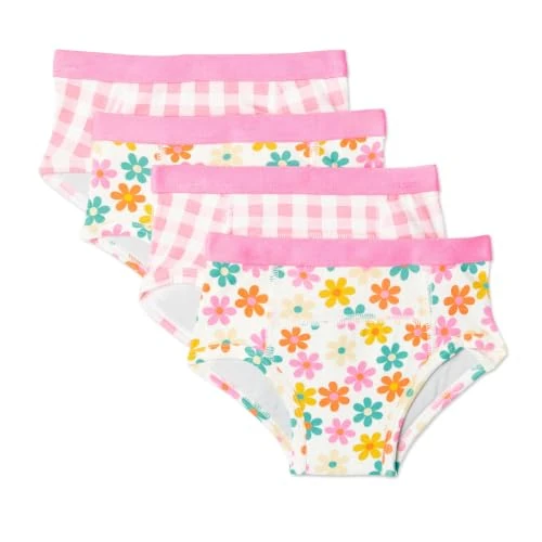 Offerta a tempo: Amazon Essentials Mutandine in Cotone per il Passaggio al Vasino Unisex - Bambini e ragazzi, Confezione da 4, Gingham/Fiori, 4 anni - 26% da 15.99 € a 11.77 €