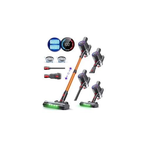 Zynet DP2 Akku Staubsauger Mit Dual-Akku, 45KPa/60Min/500W, LED-Display, Teleskopstange, Standfähig, GreenEye Licht, Staubsauger Kabellos Ideal Für Tierhaare/Teppiche/Hartböden