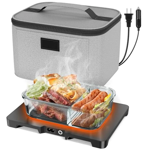 Offerta a tempo: Scaldavivande Elettrico Portatile - 3 in 1 (220V/12V/24V), Capacità Grande, Riscaldamento Rapido Dual PTC e Controllo Automatico della Temperatura, Mini Forno a Microonde per Casa/Ufficio/Auto/Camion - 40% da 49.99 € a 29.99 €