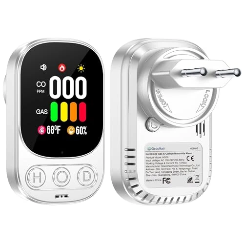 Tijdelijke aanbieding: Gedsffati Gas- en Koolmonoxidemelder met Stekker voor Thuis, Gasmelder Koolmonoxidedetector voor Huis, Gasdetector voor Brandbaar Gas voor Aardgas LPG Methaan Propaan Butaan, Wit, HD08-G van 36.99 EUR naar 36.99 EUR (korting 0%)