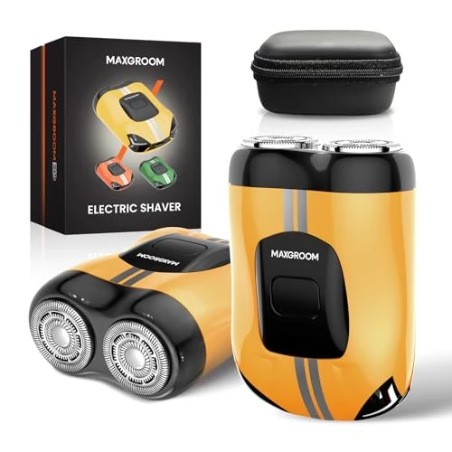 MAXGROOM Bart Rasierer Herren Elektrisch,IPX7 Mini Elektrorasierer Herren,8000RPM Trockenrasierer Herren, 60Min Schnelllade-Travel Shaver,Rasierapparat Herren Elektrisch mit Selbstschleifklingen(Gelb)