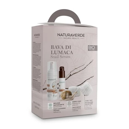 Offerta a tempo: Naturaverde Gift Set Bava di Lumaca Bio - Mousse Detergente 150ml, Siero Viso 60ml e Polsini Struccanti in Microfibra - 44% da 19.76 € a 10.99 €