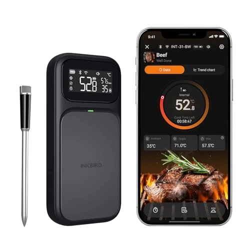 Offerta a tempo: INKBIRD Termometro per Carne con Connessione Duale WiFi 5G e Bluetooth 5.4,Sonda Multi-sensore,Allarmi Temperatura e Indicatore di Cottura - 40% da 99.99 € a 59.99 €
