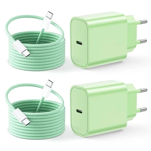Offerta a tempo: 2-Pack 25W Caricatore for iPhone Air 17 16 15 Pro Max Plus, iPad, Samsung S25 S24 S23, Rapido Presa USB C con 60W Cavo USB C 2M, Alimentatore USBC Caricabatterie Spina Adattatore Fast Charger - 0.00% da 16.99 € a 16.99 €