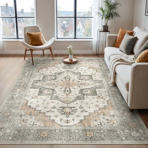 Offerta a tempo: BEIMO Tappeto Salotto Pelo Corto Vintage, Tappeto Camera Da Letto, Tappeti Antiscivolo Lavabile, Grande Tappeti Persiano per Cameretta, Soggiorno, Sala, Beige, 240x300cm - 35% da 149.99 € a 97.99 €