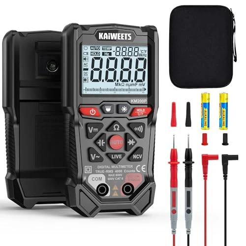 KAIWEETS Digital-Multimeter mit Tastenbedienung, 4000-Zähler, Automatische Bereichswahl (Auto-Ranging), TRMS, NCV-Funktion und Live-Wire-Test, Misst AC/DC-Spannung, Widerstand,Durchgang, Kapazität