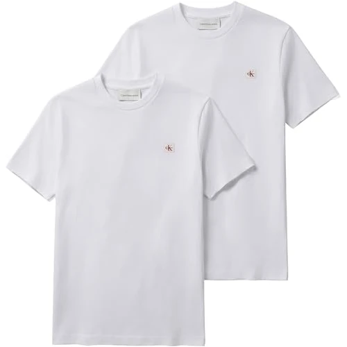 Offerta a tempo: Calvin Klein Uomo T-Shirt Maniche Corte Confezione da 2 Badge in Cotone, Bianco (Bright White/Bright White), S - 50% da 59.90 € a 29.99 €