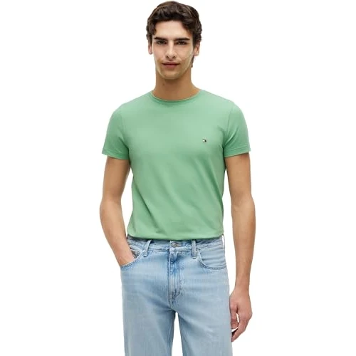 Oferta limitada: Tommy Hilfiger Camiseta de Manga Corta Hombre Stretch Slim Fit tee Cuello Redondo, Turquesa (Cut Grass), M de 39.90 € a 27.00 € (ahorro 32%)