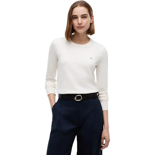 Offerta a tempo: Tommy Hilfiger Donna Pullover Jersey Fine con Scollo Rotondo, Avorio (Ivory Petal), L - 51% da 99.90 € a 49.00 €