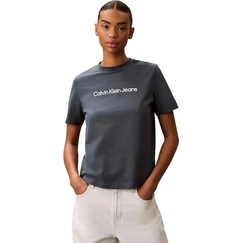 Offerta a tempo: Calvin Klein T-Shirt Classica da Donna con Logo A- Inst. SS Lv047C912G, Blu (Ardesia Scura), XS - 37% da 39.90 € a 24.95 €