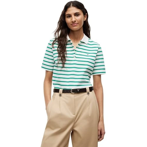 Offerta a tempo: Tommy Hilfiger 1985 Reg Pique Polo SS Ww0ww43224 S/S, Verde (Breton Ecru/Courtside Green STP), M Donna - 0.00% da 43.92 € a 43.92 €