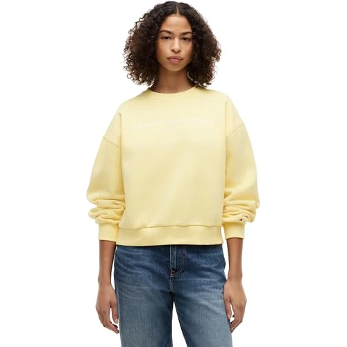 Offerta a tempo: Tommy Hilfiger Donna Felpa Corp Logo Modern Relaxed Fit, Giallo (Citronella), XL - 28% da 99.90 € a 72.01 €