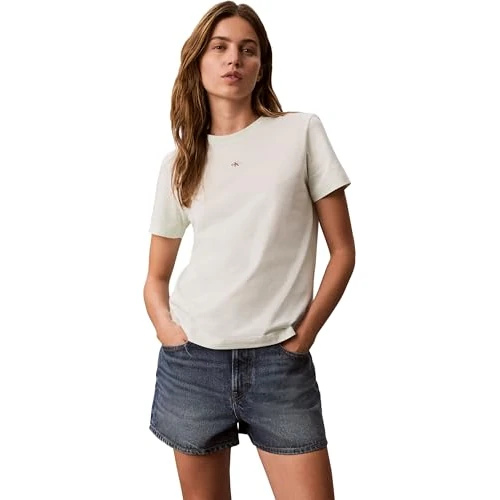 Offerta a tempo: Calvin Klein Donna T-Shirt Maniche Corte Woven Label Classic Scollo Rotondo, Verde (Phantom Green), XXS - 42% da 39.90 € a 23.00 €