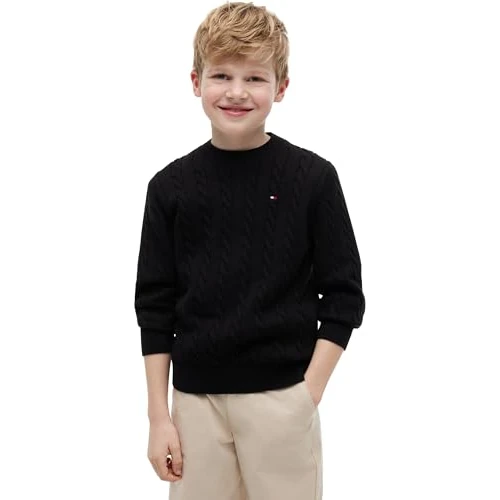 Limited-time offer: Tommy Hilfiger Boys' Jumper Cotton Cable Knit with Round Neckline, Black (Black), 5 Years from 49.99 £ to 49.99 £ (save 0.00%)