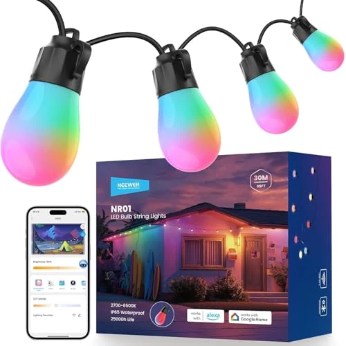 Offerta a tempo: NEEWER NR01 Catena Luminosa per Esterni 30m, Controllo App Smart AI RGBW - 14% da 128.20 € a 109.99 €