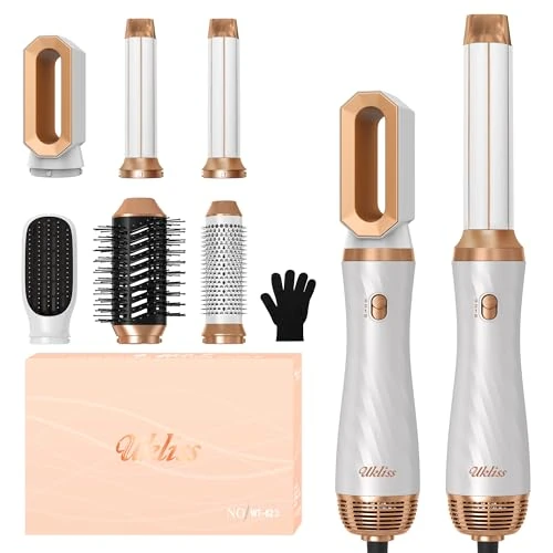 UKLISS Hairstyler 6 w 1 Airbrush Styler Set Pro Air Styler Set – 1000 W okrągła suszarka do włosów, lokówka powietrzna, szczotka na gorące powietrze, szczotka do suszarki do włosów, szczotka do włosów