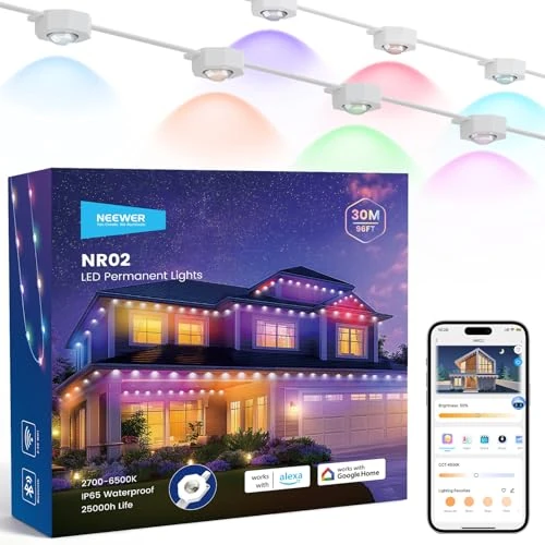 Oferta limitada: NEEWER Guirnalda Exterior Permanente 96ft RGB IC Blanco Frío Cálido Control App,60 Luces LED IP65 Impermeable 50+ Escenas Decoración Navidad Compatible Alexa ，NR02 de 149.99 € a 149.99 € (ahorro 0.00%)