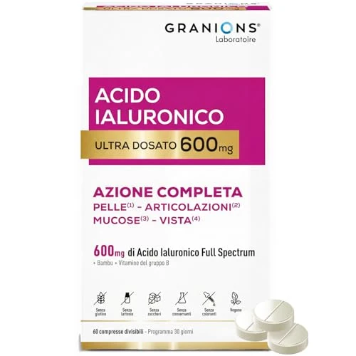Offre limitée : Acide Hyaluronique Ultra dosé 600 mg GRANIONS - Biotine - Hydratation intense peau - Niacinamide - Complexe Vitamine B - Anti-ride - Stimule production collagene - Vegan - Fabriqué en France de 20.50 € à 20.50 € (0.00% de remise)