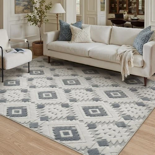 Offerta a tempo: PureCozy Tappeto Salotto 120x170cm Blu Grigio Soggiorno Moderno Lavabile in Lavatrice Antiscivolo Tappeti Sala Cameretta Camera da Letto Ufficio Pelo Corto 3D Effetto Carpet Geometrico - 42% da 33.35 € a 19.18 €