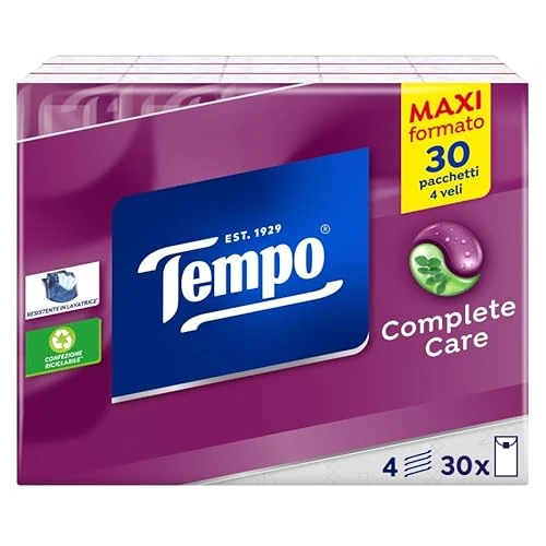 Tempo Taschentücher Complete Care 30 Packungen mit je 9 Taschentüchern - mit Balsam - ideal bei Erkältungen