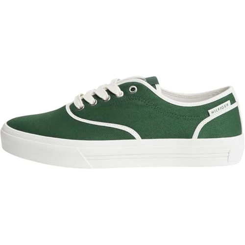 Offerta a tempo: Tommy Hilfiger Uomo Sneakers con Suola Preformata Long Lace Canvas con Logo, Verde (Street Green), 46 - 20% da 89.90 € a 71.92 €