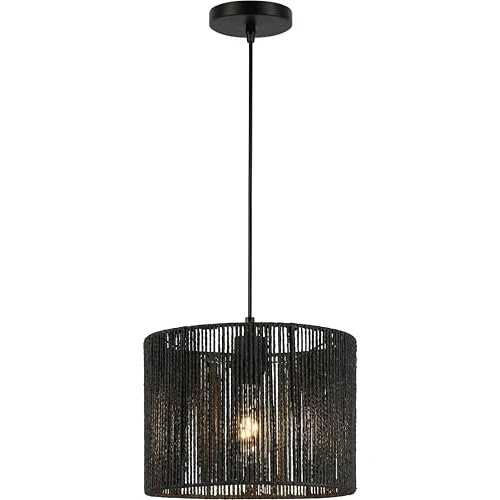 Offerta a tempo: GTV Foresto, lampada a sospensione piccola, diametro 29 cm, paralume in fibra naturale nera, design intrecciato a mano, 1 x E27 230 V, IP20, stile bohémien, scandinavo, per sala da pranzo, cucina e - 0.00% da 63.11 € a 63.11 €