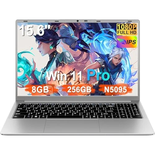 Laptop PC 15,6 Zoll Celeron N5095 Upto 2,9 GHz Win11 Pro Laptop 8 GB RAM 256 GB SSD TF 1TB LPDDR4 5G WiFi 1920 x 1080 FHD USB 3.0 Widevine L1 Notebook mit italienischem Film - Silber