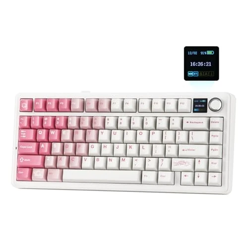 Offerta a tempo: EPOMAKER X Aula F75 MAX Tastiera Meccanica Senza Fili con Schermo TFT e Manopola, Tastiera a Gasket con Layout 75% US, Tastiera da Gioco Hot-Swap per PC/Mac/Linux (Bianco Rosa, Reaper Switch) - 24% da 99.99 € a 75.99 €