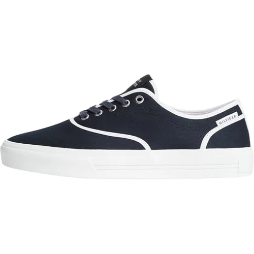 Offerta a tempo: Tommy Hilfiger Uomo Sneakers con Suola Preformata Long Lace Canvas con Logo, Blu (Desert Sky), 45 - 20% da 89.90 € a 71.92 €