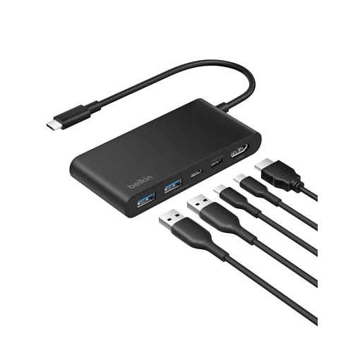 Belkin USB C Hub, 5-in-1 Docking Station, HDMI, 4K bei 60 Hz, 100 W Power Delivery, 5 Gbit/s Datentransfer, USB-C Adapter für MacBook, iPad Pro, Chromebook usw., Verbessertes HDMI 2.0 – Schwarz