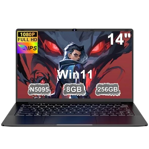 Win11 Ordinateur portable Celeron N5095 Upto 2,9 GHz Ordinateur portable 8 Go RAM 256 Go SSD TF 1 To LPDDR4 5G WiFi 1920 x 1080 FHD USB 3.0 Laptop QWERTY clavier film italien – Noir corps en métal 5