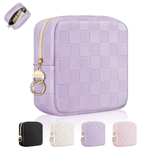 Tijdelijke aanbieding: Beauty Case voor op reis, cosmeticatas voor dames, leer, klein schaakbord, cosmeticatas, organizer, tas, make-up, organizer, draagbare reisaccessoires voor meisjes, verjaardag, PU Chequer-lila van 5.05 € naar 5.05 € (0.00% korting)