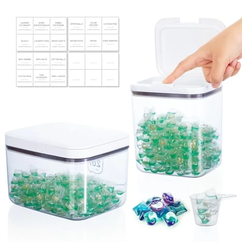 Offerta a tempo: VINATO Set di 2 Contenitore Detersivo Polvere,Trasparenti Dispenser Detersivo Lavatrice in Plastica,Porta Detersivo in Polvere per Bucato - 0.00% da 21.99 € a 21.99 €