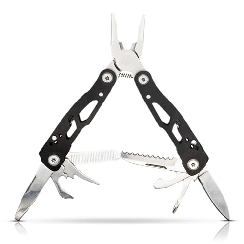 CustoDesign Multitool 12 in 1 – Pinza Multiuso in Acciaio Inox con Lama, Cacciavite, Sega e Apribottiglie – Piccolo Attrezzo Tascabile e Compatto, per Campeggio, Outdoor, Fai da Te e Uso Quotidiano