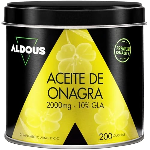 Huile d'onagre Perles 2000 mg avec 10% de GLA 200 mg - 200 gélules molles - Symptômes menstruels Régulateur hormonal féminin - Bien-être et fertilité de la femme - Oméga 6 - Aldous