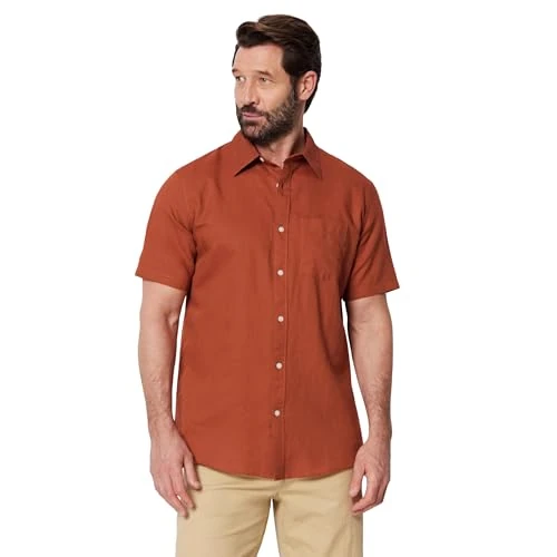 Oferta limitada: Amazon Essentials Camisa de Lino de Manga Corta y Corte Estándar Hombre, Rojo Ladrillo., M de 13.84 € a 13.84 € (ahorro 0.00%)