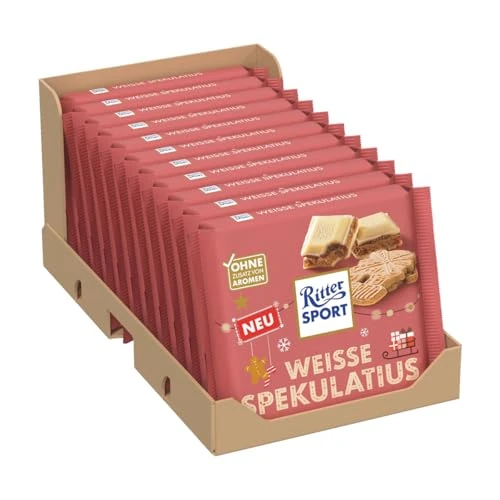 Offerta a tempo: RITTER SPORT White Speculoos, Tavoletta di Cioccolato Bianco con Ripieno Cremoso di Biscotto Speculoos, Cacao 100% Certificato Sostenibile, 11 Pezzi da 100 g - 9% da 24.56 € a 22.40 €