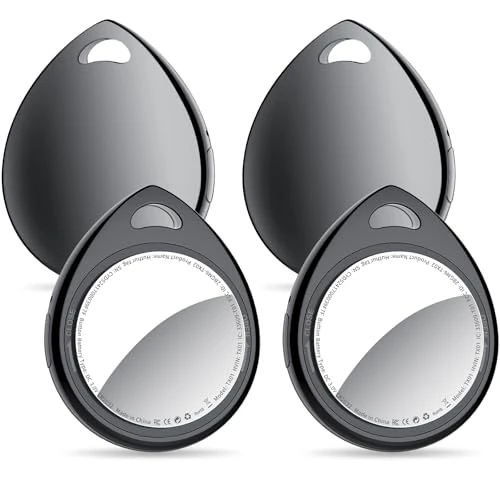 QCOQ® Air Tags Lot de 4 Noir 2026, Traceur Bluetooth Anti-Perte avec Batterie Remplaçable, Compatible avec l’App Localiser (iOS), Balise Intelligente pour Clés, Sacs, Bagages et Portefeuilles