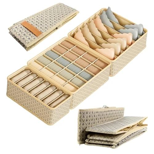 Lvjkes Organizer na bieliznę, zestaw 3 sztuk, organizer do szuflad, ubrania, składany, 7 + 6 + 20 przegródek na bieliznę, skarpety, ubrania i do przechowywania wszelkiego rodzaju ubrań (beżowo-żółty)